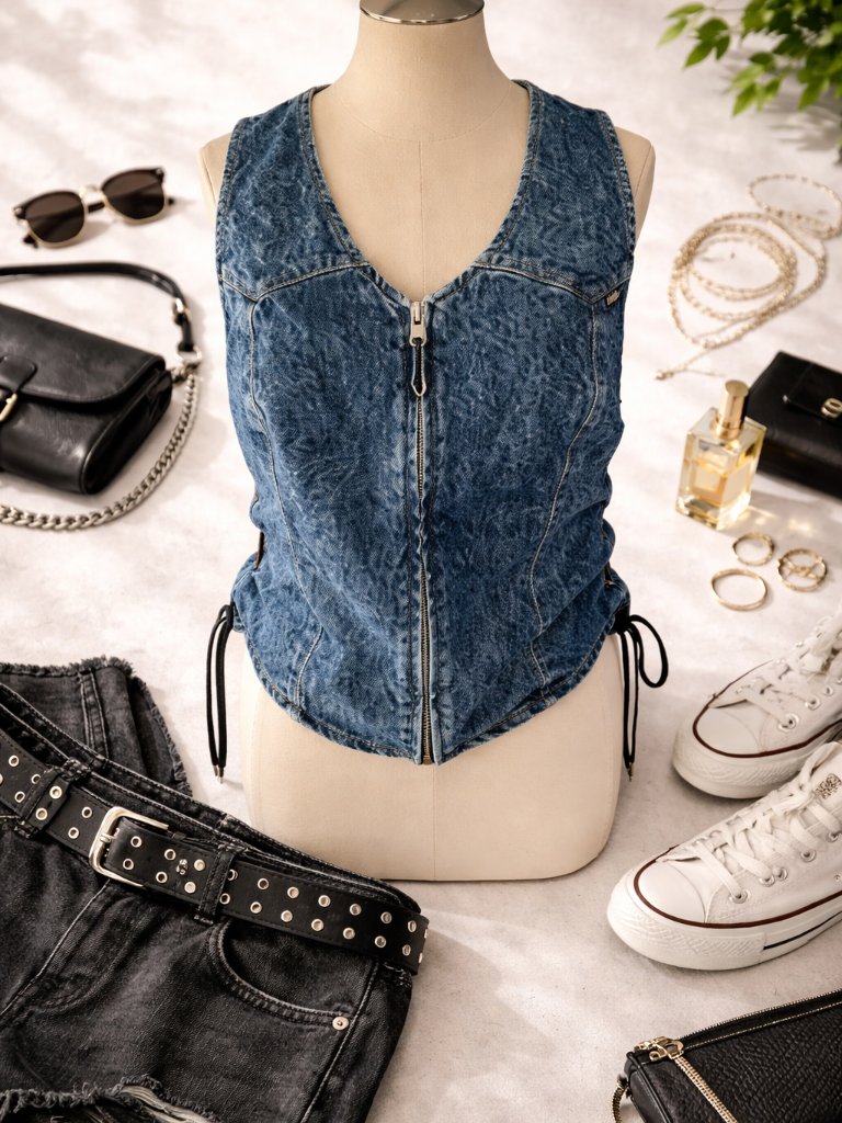 Wrangler X Fender Denim Vest Zip Front L
